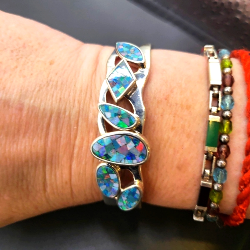 Sterling Mosaic Opal Cuff